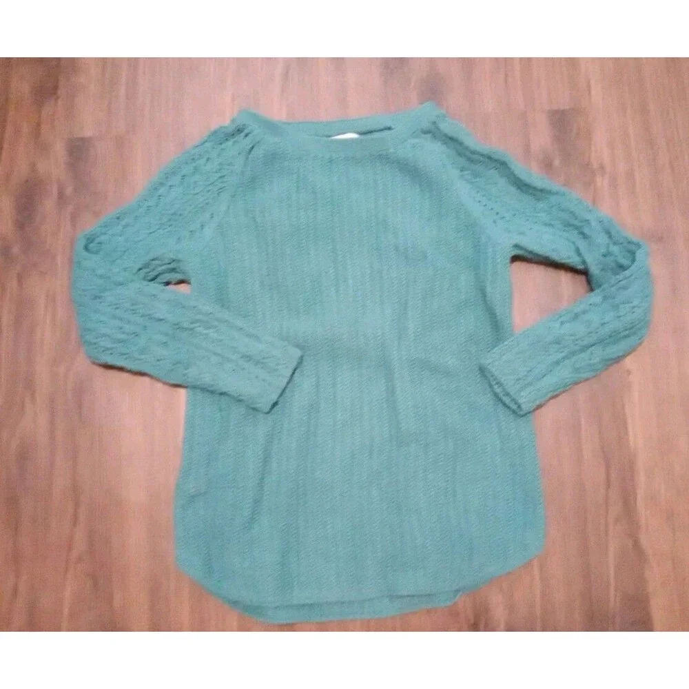 Loft Sweater Womens Size Large pullover Blue/green Crewneck Cotton Wool Blend